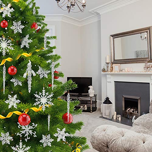 VGOODALL Christmas Snowflake Decorations, 41 PCS Icicles Ornaments Set Clear Snowflake Acrylic Christmas Ornaments for Christmas Tree Santa Outdoor Party Decoration Craft Projects
