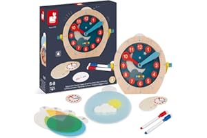Janod Learn to Tell Time - Wooden Educational Teaching Clock - Ages 5+ - J05076