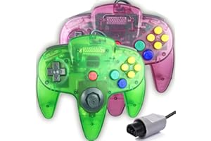 Tevodo N64 Controller, Upgraded Joystick Classic Wired Controller Compatible with N64 Console(Clear Purple and Clear Green)