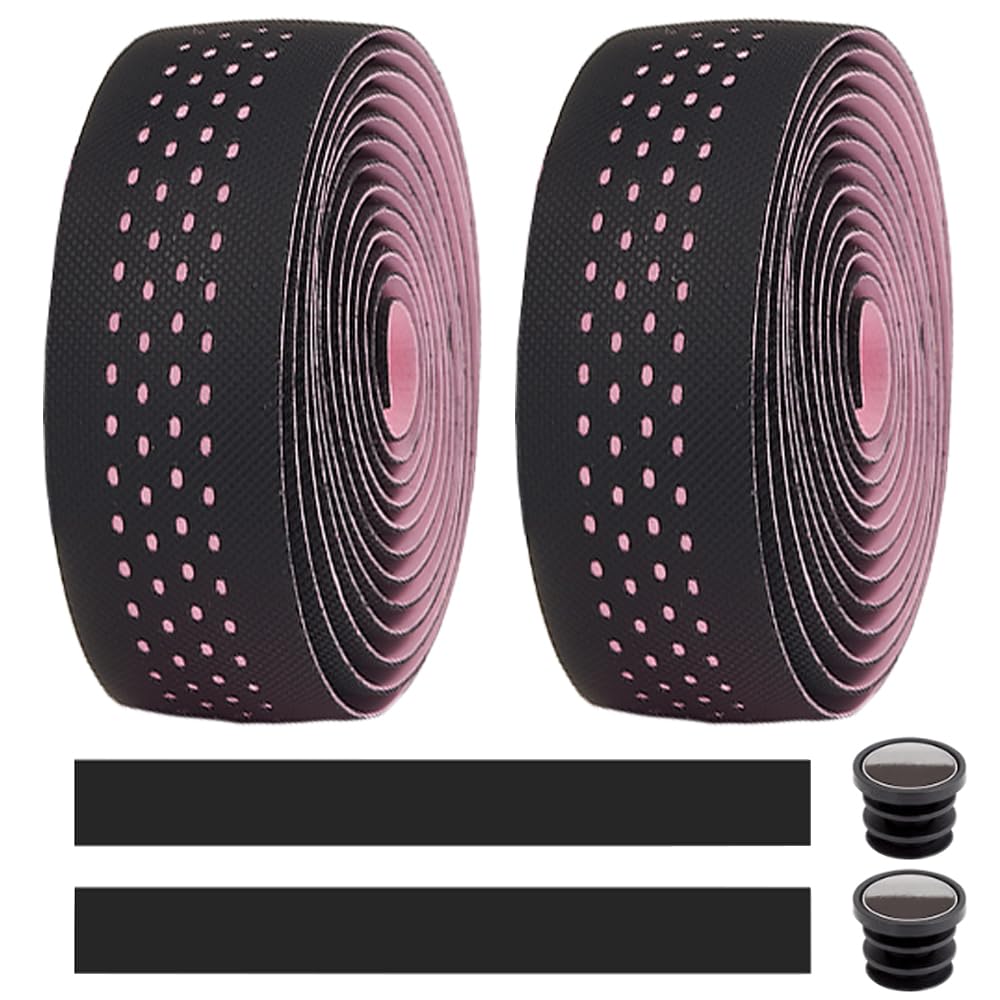 MOCNT Bicycle Handlebar Tape Breathable Cycling Bike Handlebar Tape PU EVA Handle Bar Grip Wrap Tapes Comfort Non Slip Shock Absorbent Road Bike Handlebar Drop Bar Tape Pink