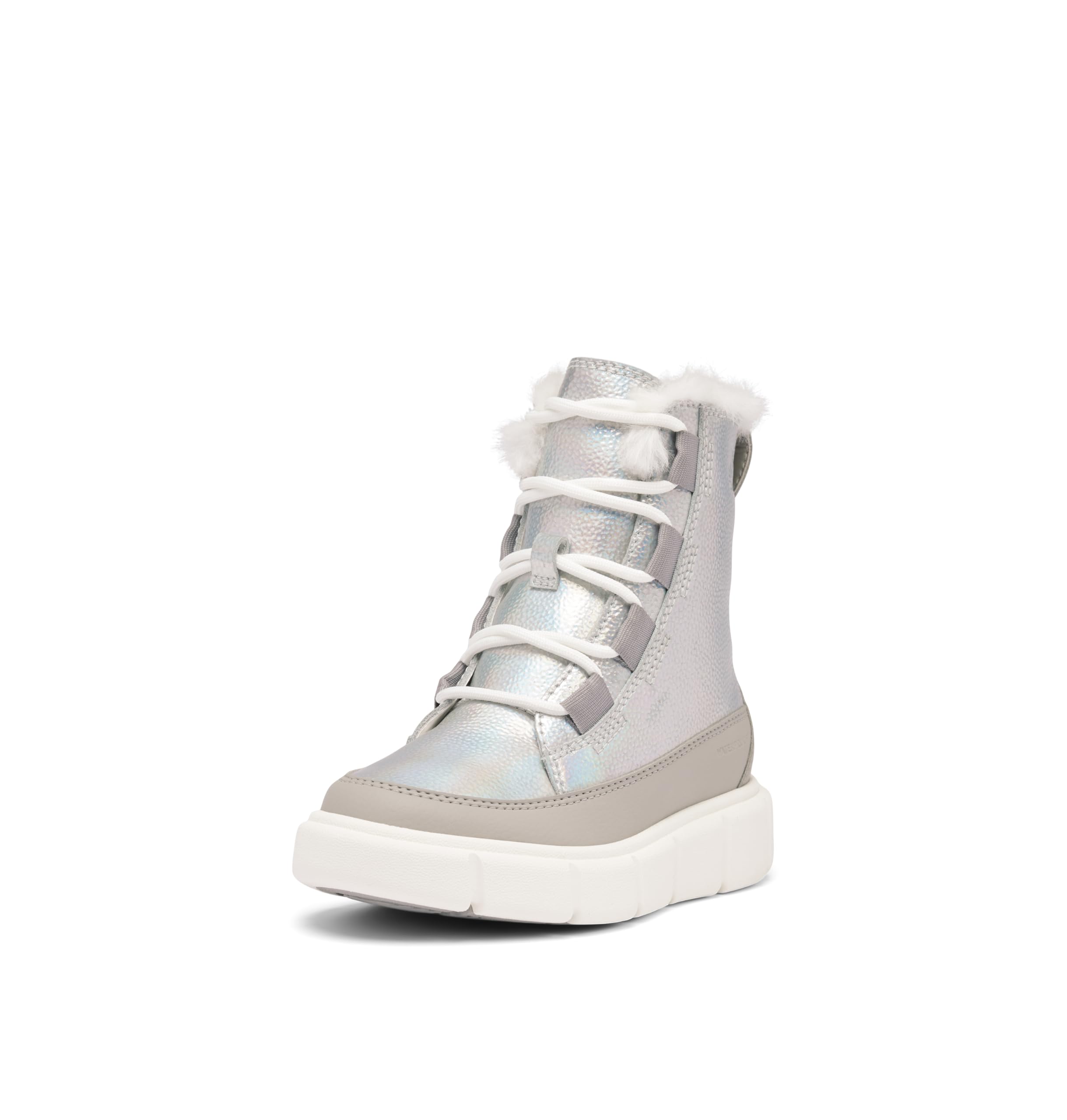 SOREL Children’s Explorer lll Lace Boot – Pure Silver, Chrome Grey – 12