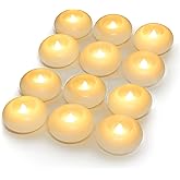 Homemory 3 Inch Flameless Floating Candles, White Real Wax, 100+ Hour, Battery Flickering Waterproof Tealights-Wedding Centerpiece, Engagement, Dinner Parties, Beach Parties, Home Decor, Set of 12
