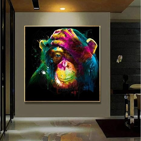 Amazon Co Jp 壁の写真油絵プリントキャンバスかわいいアイデアの装飾抽象絵画のための壁アート思考モンキーアートキャンバスポスター 50x50cm フレームなし ホーム キッチン