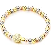 COOLSTEELANDBEYOND Beautiful Beads Bracelet for Women with Cubic Zirconia Ball