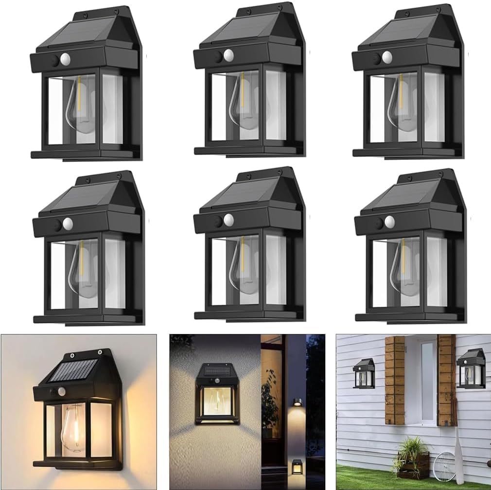 Photo 1 of Anricom 6pcs Solar Fence Lights, Motion Sensor Outdoor Light, 3 Lighting Modes Dusk to Dawn Porch Lamp IP65 Waterproof, Outdoor Solar Wall 600LM, 1200mah Suitable for Patios, Porches, Garage (Black)