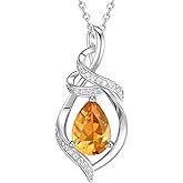 FANCIME Teardrop Gemstone Necklace for Women S925 Sterling Silver Elegant Ribbon Pendent Birthday Gifts for Her, 16"+2" Inches