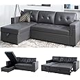 Naomi Home Transform Any Space: Sleeper Sectional Sofa with Convertible Sofa Bed & Inviting Chaise. Find Tranquil Comfort with Stress-Relieving Design & Durable Cushions - Dark Gray/Air Leather