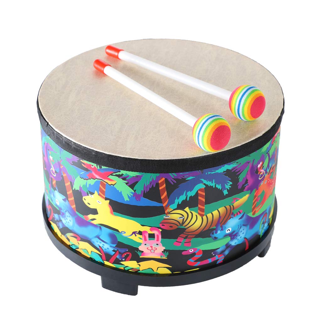Floor Tom Drum 10 inch Percussion Music Instrument Drum with 2 Mallets, Christmas Birthday Gift (Forest 10 inch)