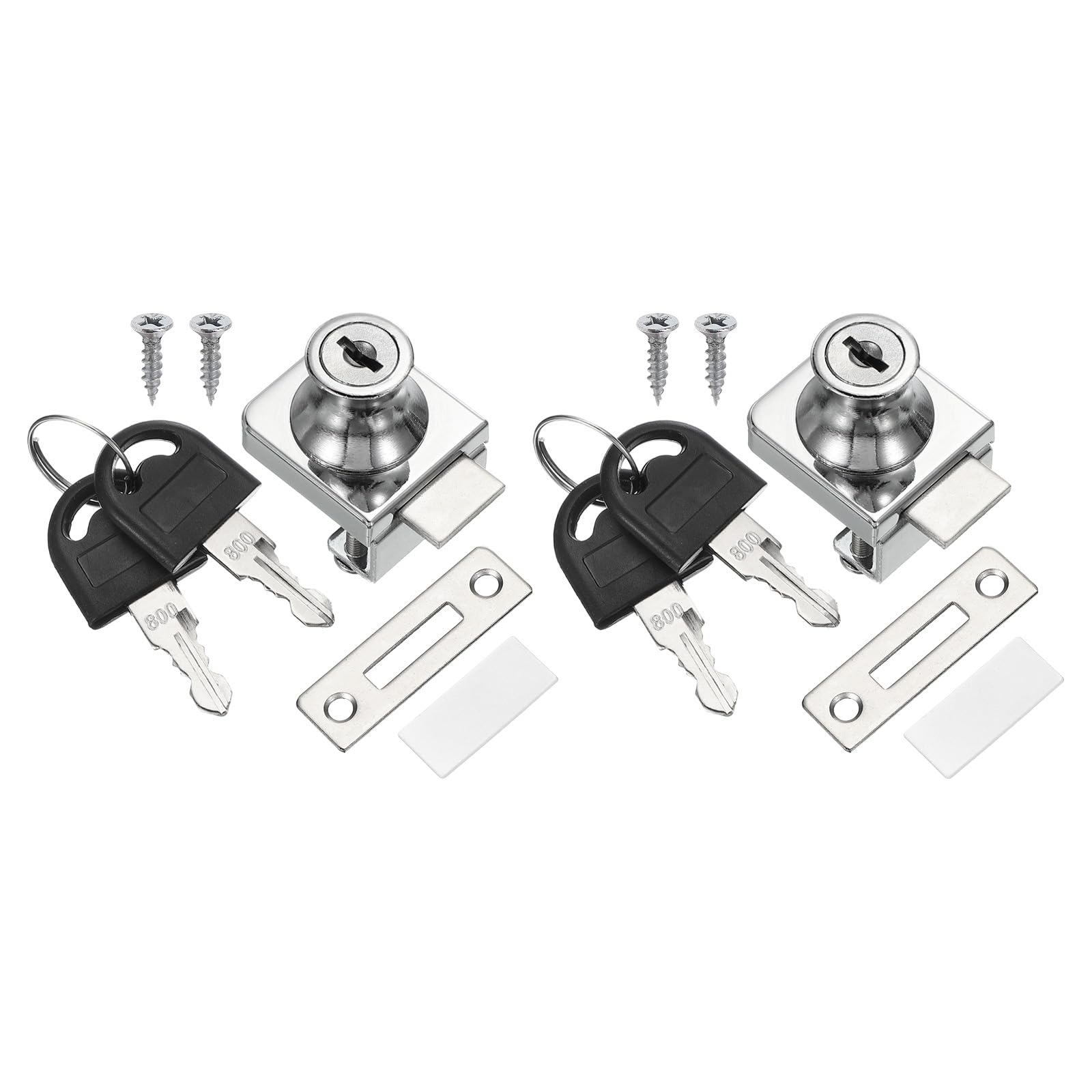 PATIKIL Glass Cabinet Lock, 2 Pcs Keyed Different Zinc Alloy Single Swing Showcase Lock Thickened No Drill Glass Door Lock for 5-8mm Glass Door, Silver Tone