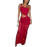 Womens One Off Shoulder Maxi Dresses Sexy Bodycon Mesh Lace Ruched Split Hollow Out Wrap Dress Cocktail Party Clubwear