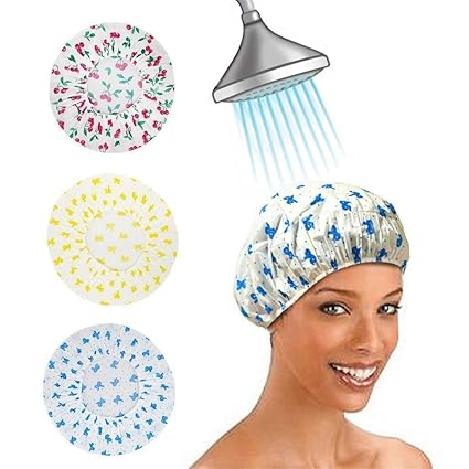 TRADY Waterproof Reusable Elastic Bathroom Shower Caps (Multicolour, Free Size) - Set of 3
