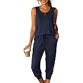 AmazingStar Womens Two Piece Lounge Sets 2026 Summer Sleeveless Outfits Crewneck Tank Tops Joggers Pants Travel Loungewear