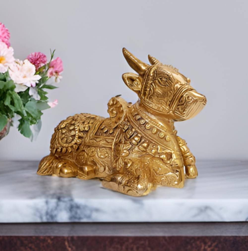 Purpledip Rare Collection Nandi Bull Statue: Brass Idol With Intricate Sculpting (10923)