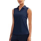 MAGCOMSEN Women's Sleeveless Golf Polo Shirts Collared Tank Tops UPF 50+ V-Neck Quick Dry Workout Athletic Tennis Tops