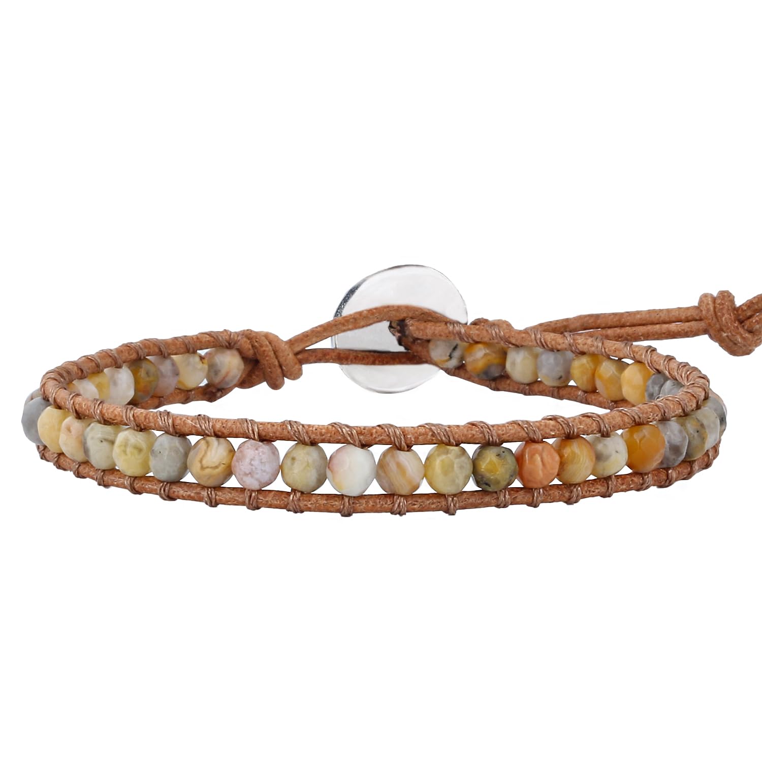 KELITCH Agate Beads Strand Bracelets Leather Wrap Bracelet Handmade Cuff Adjustable Bracelet New