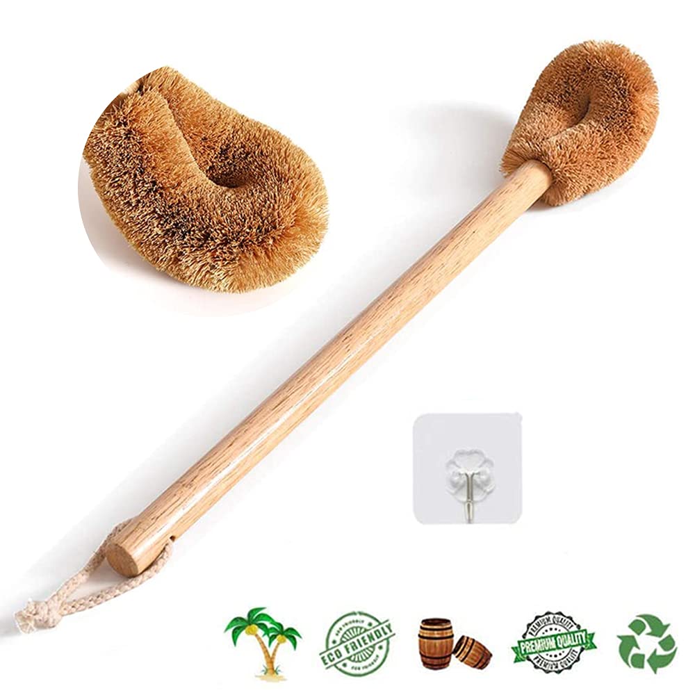 Wooden Toilet Brush, Natural Coconut Fiber Brush Head and Beechwood Handle for Bathroom Toilet, Deep Cleaning Toilet Scrubber Brush, Toilet Cleaning Brush, Eco Friendly Cleaning Products