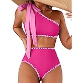 Herseas Women's One Bow Shoulder Bikini Sets 2 Piece Ruched Swimsuit Elegant Bathing Suit