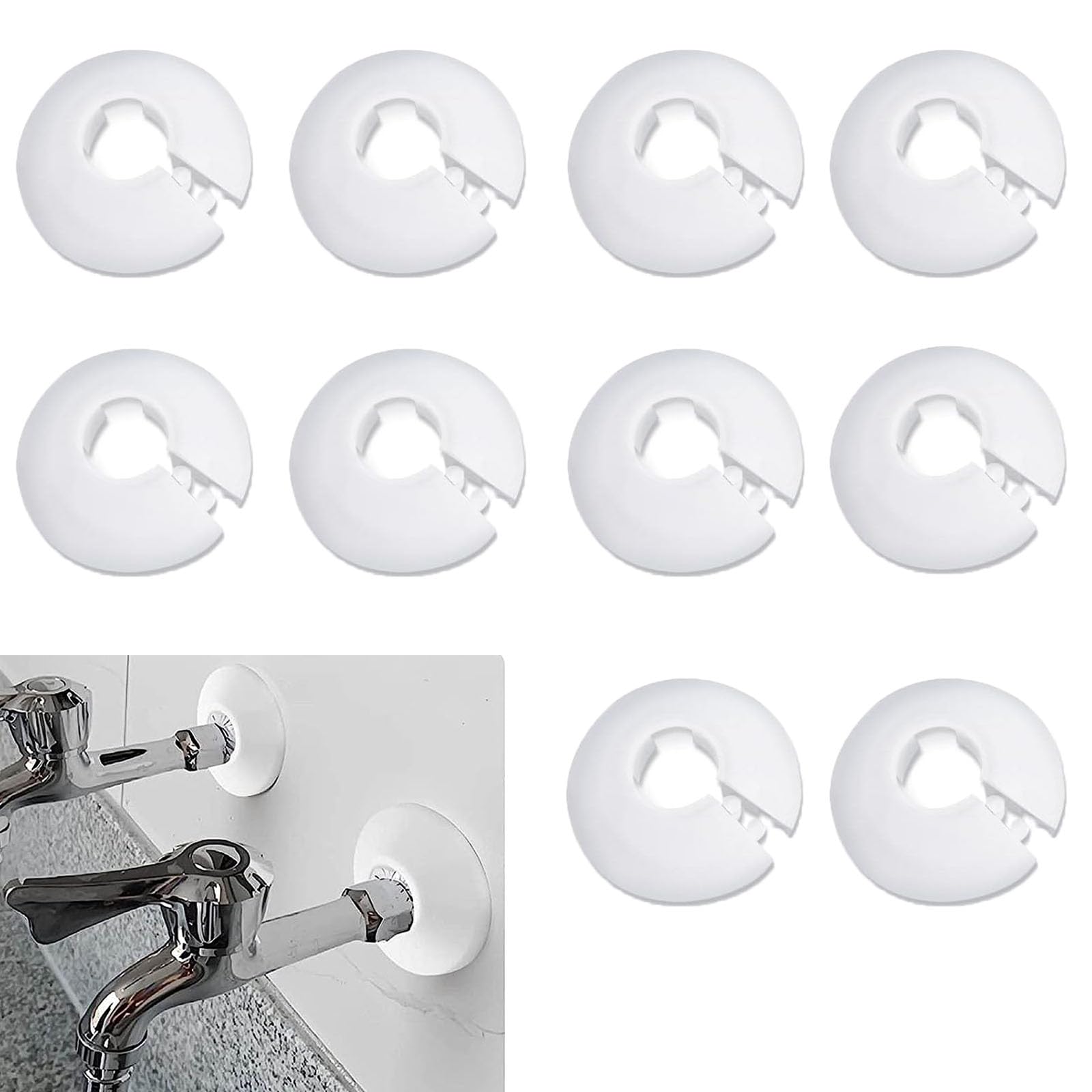 BNFGD 10 Pcs Radiator Pipe Cover, White Plastic Pipe Covers Sleeve, Plastic White Collars Tidy Decoration for 16 mm Diameter Pipe, White Radiator Pipe Covers, Covers for Radiator Pipes
