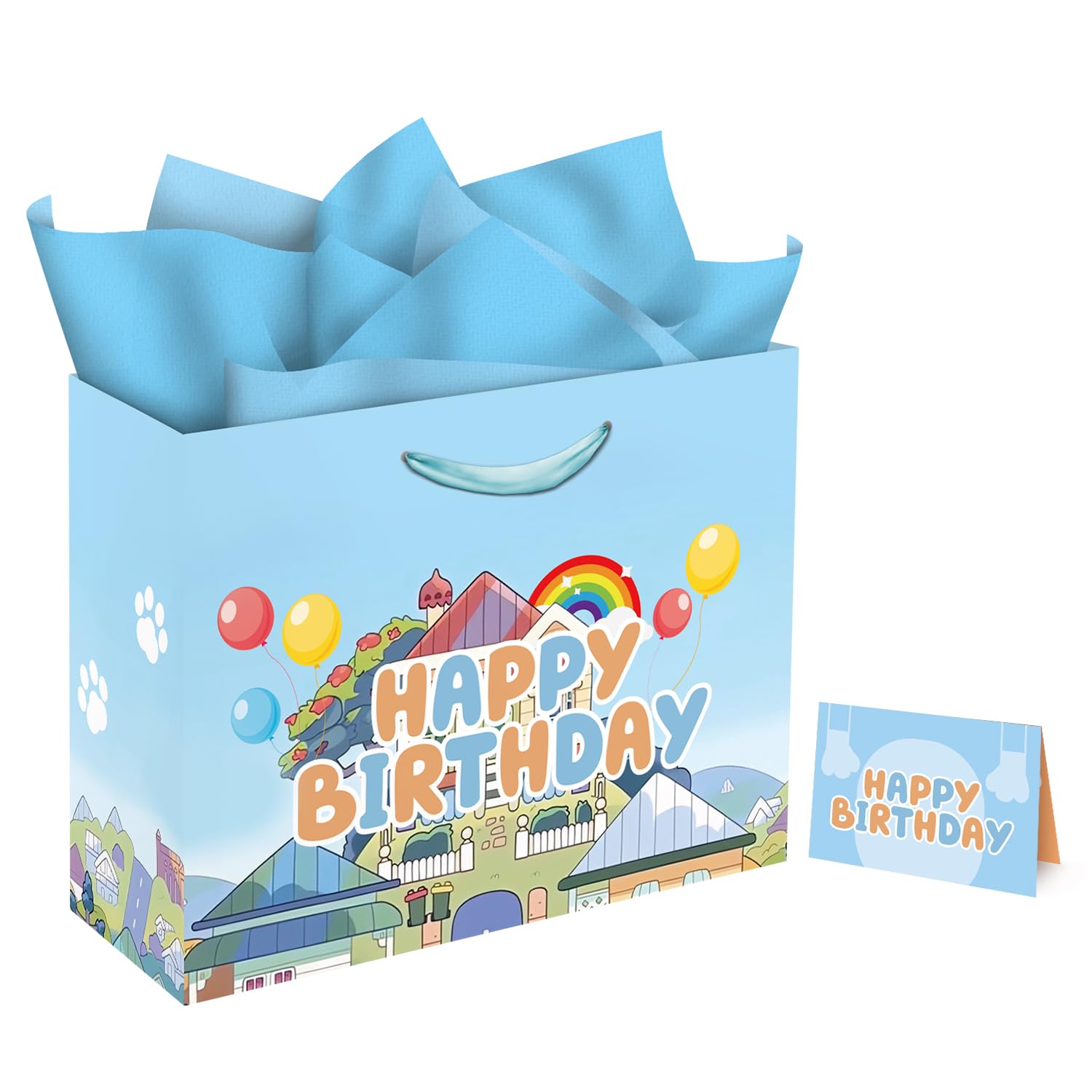 Photo 1 of 13" Large Cartoon Blue Dog House Party Supplies Gift Bag Set with Greeting Card and Tissue Papers, Blue Dog Theme Happy Birthday Gift Bags for Party Celebration Birthday Decorations