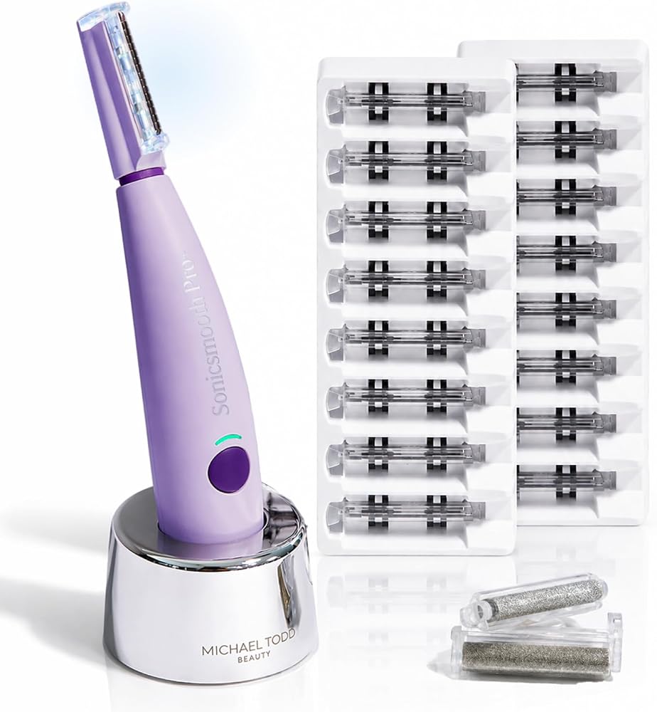 Michael Todd Beauty Sonicsmooth Pro+ Dermaplaning System & Eyebrow Trimmer | Peach Fuzz Removal, Dermaplane Razor for Women F