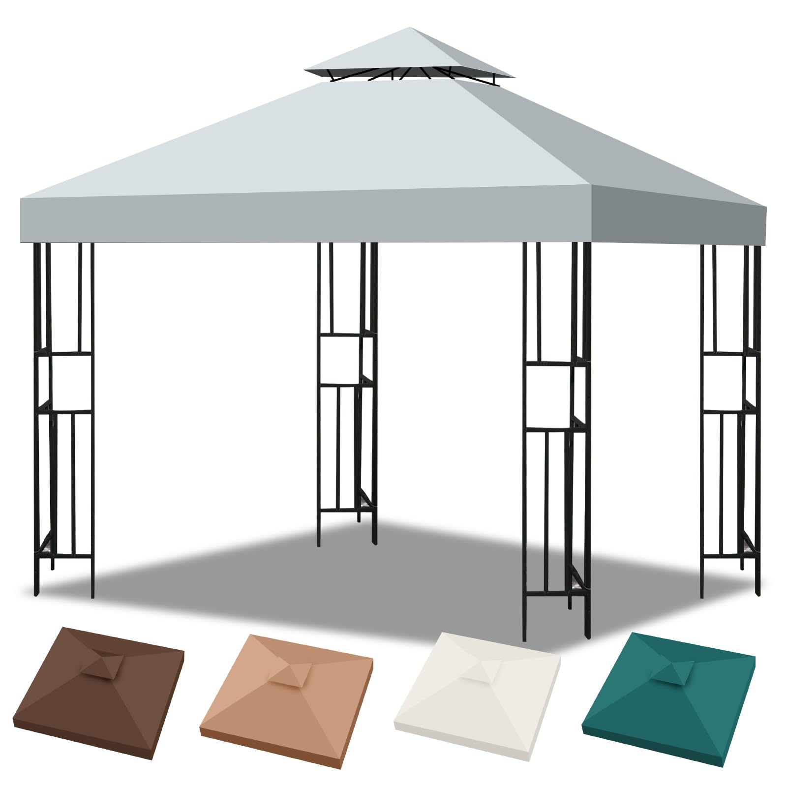 Photo 1 of  Canopy Replacement Top, Double Tiered Gazebo Cover with Air Vent Heavy Duty, Waterproof Gazebo Roof with Upgraded 300D Polyester for Outdoor Patio Garden Canopy (Grey, Flat Edge)