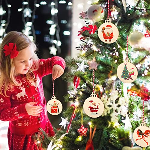 Shindel 150PCS Natural Wood Slices 3.5Inch, Unfinished Predrilled Wood Slices Blank Round Wooden Discs for Painting Christmas Tree Home Decoration DIY Crafts