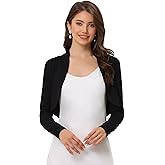 Allegra K Women's Elegant Bolero Shrug Ruched Long Sleeve Open Front Cropped Cardigan