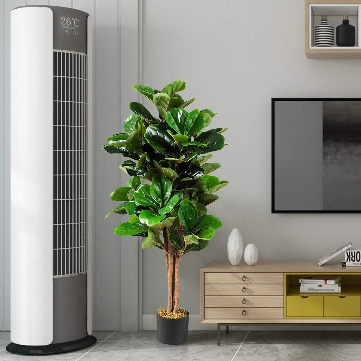 CASART. 120cm Artificial Tree, Potted Ficus Tree with Plastic Pot, Fake