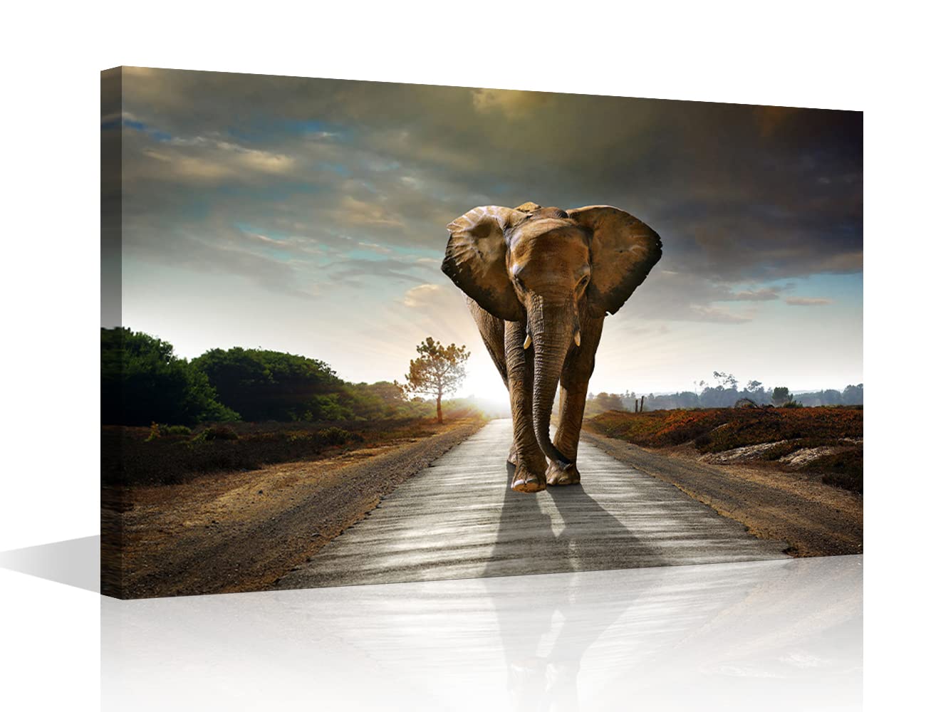 African Wild Elephant Landscape Decoration Art Abstract Painting Canvas Wall Art Canvas Pictures for Wall Bedroom Ready to Hang for Living Room Bedroom Home Decor Framed 8x12inch