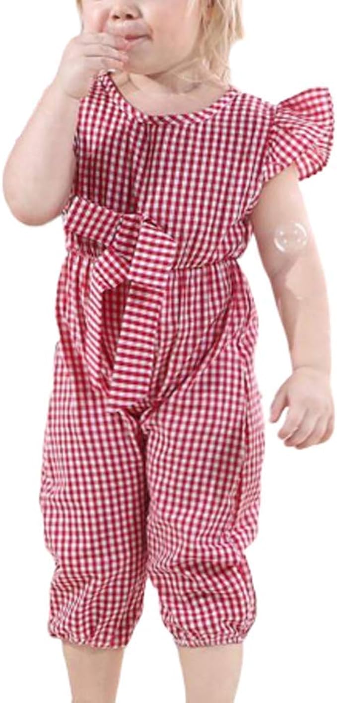 Baby Girl Jumpsuit Plaid Print Romper Round Neck Flying