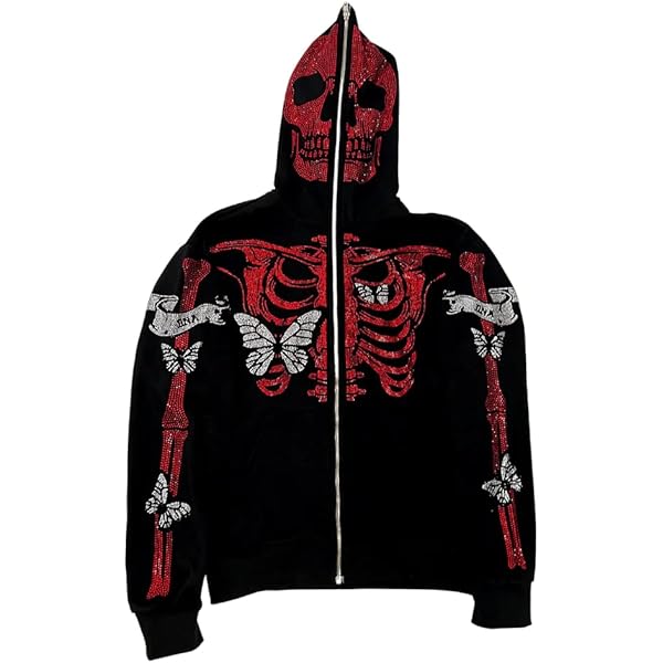 Amazon.com: Yoawdats Women Y2K Skeleton Pattern Zip Up