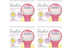 XFQUIJ Schick Intuition Lemon Renewing Moisture Women Razor Refill Cartridges, New Version 2022 (Lemon 12 Count (4Pack))