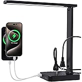cozoo Desk Lamps for Home Office,Modern LED Desk Lamp for Dorm with 2 USB Charging Ports/Type C Port,2 AC Outlets,3 Lighting Mode,3 Level Brightness,Touch Control/Timer/Eye-Caring Foldable Table Lamp