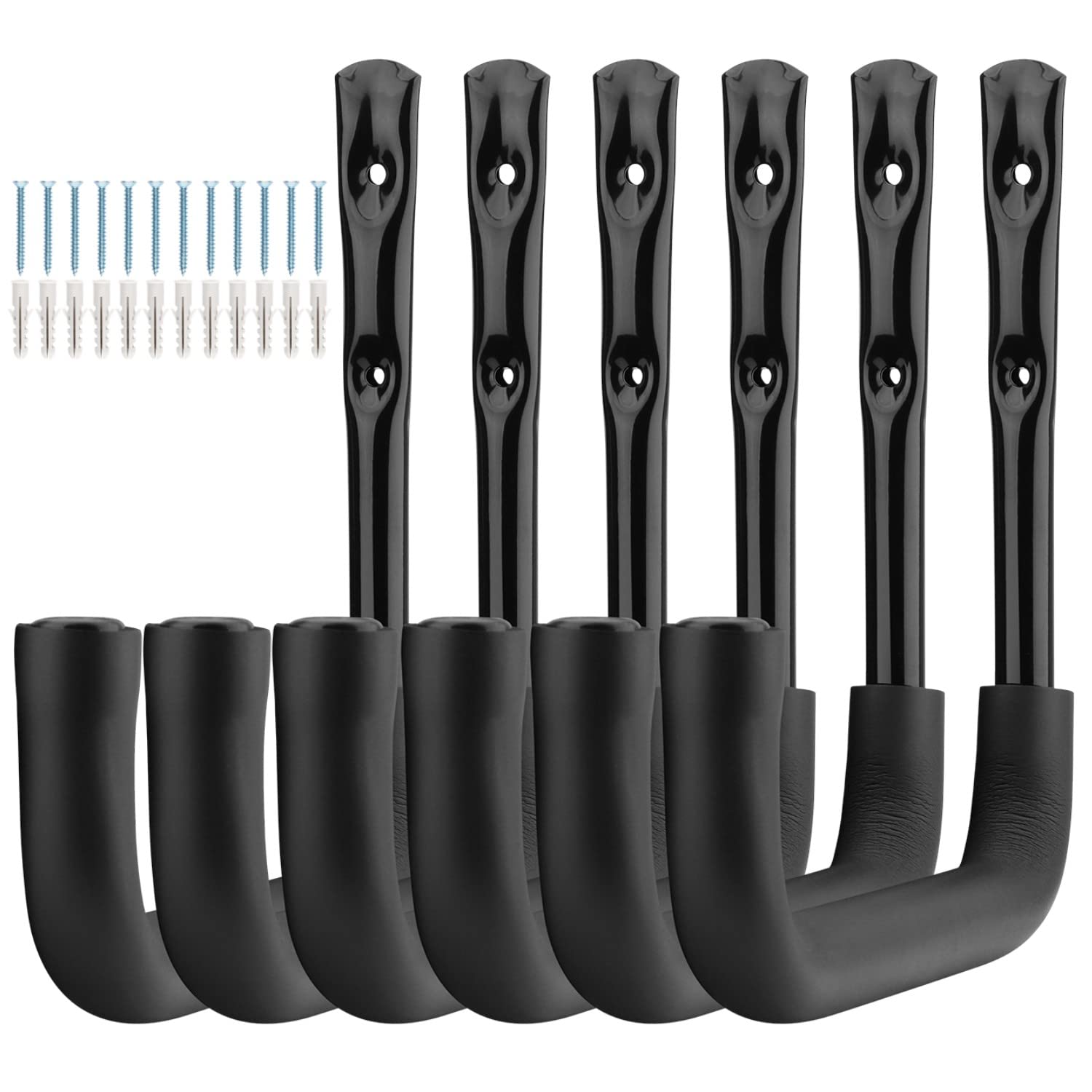 pipabiba Heavy Duty 25cm Garage Storage Hook, 6 Pack Ladders Hooks with EVA Protector, Indoor Outdoor Hangers & Organizer for Ladders, Chair, Garden Tools, Bikes (23cm x 25cm)