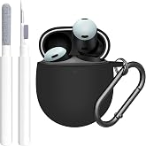 GARTOO for Google Pixel Buds Pro &amp; Buds Pro 2 Case Cover with Cleaner Kit, Soft Silicone Shockproof Protective Case Skin with Keychain for Men Women, Black