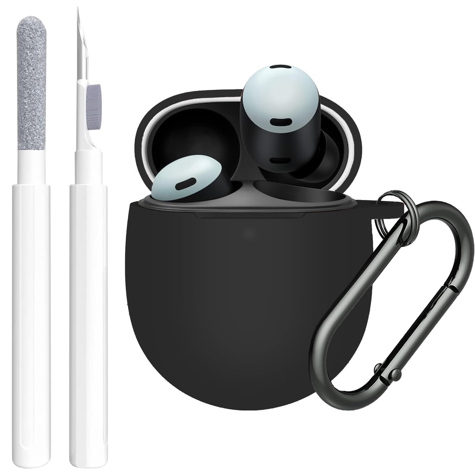 Photo 1 of GARTOO for Google Pixel Buds Pro & Buds Pro 2 Case Cover with Cleaner Kit, Soft Silicone Shockproof Protective Case Skin with Keychain for Men Women, Black