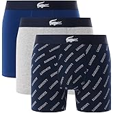 Lacoste Men's Cotton Stretch Lacoste Diagonal Print Boxer Briefs, 3-Pack