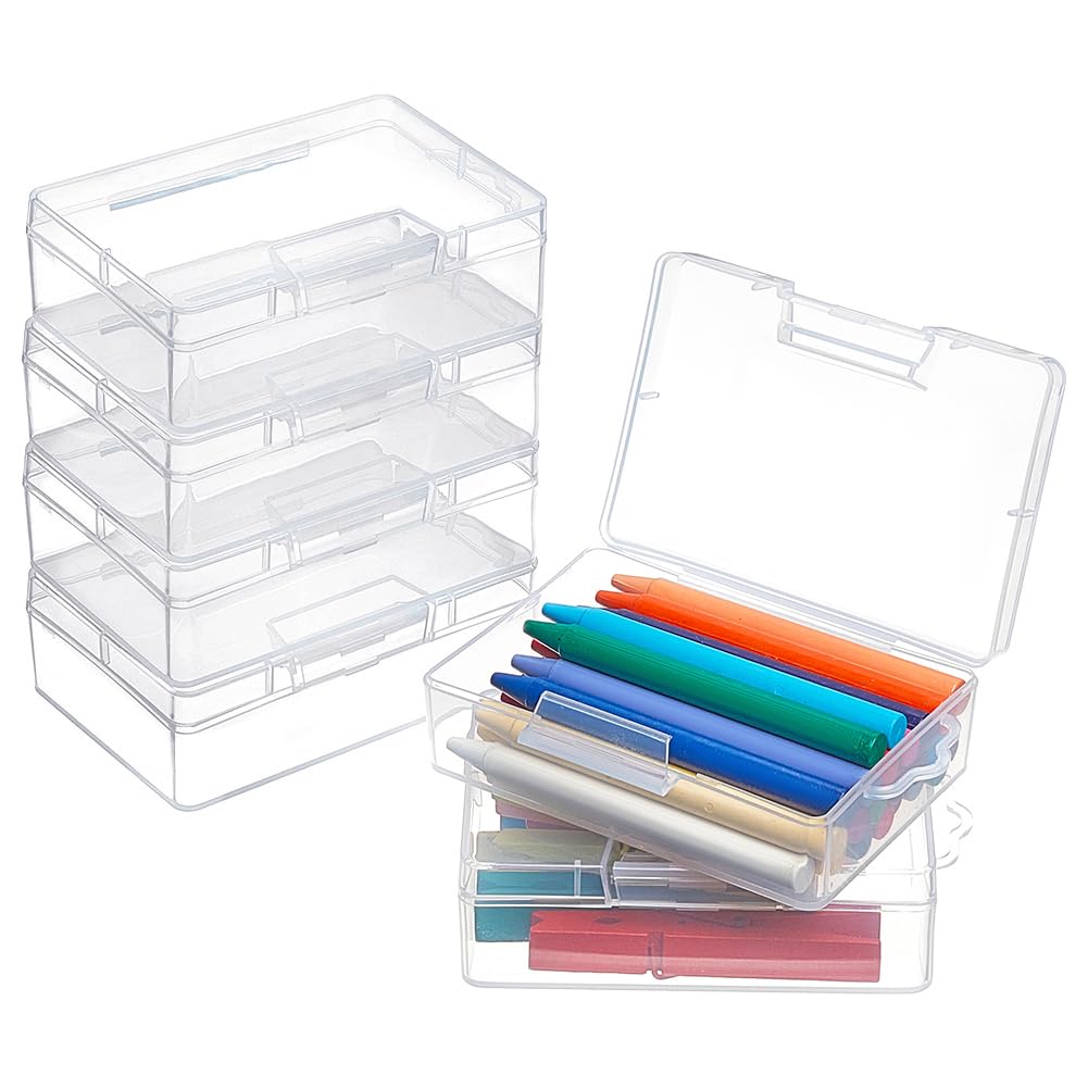 BENECREAT 6 pack rectangle Clear Plastic Bead Storage with Flip-Up Lids for Pills,Tiny Bead,Jewerlry Findings(10cmx7cmx3.3cm)