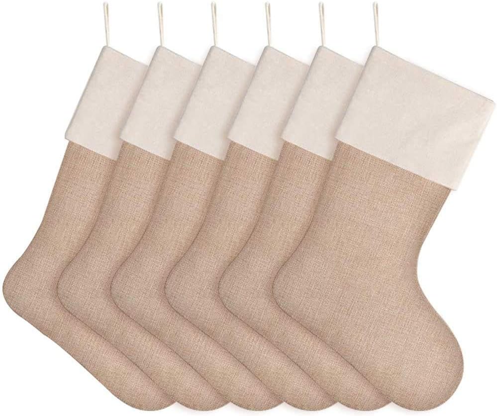 Stockings & Holders - DECORA Natural Jute Burlap Christmas Stocking Fireplace Hanging for Gifts Goodies Handmade Projects Set of 6