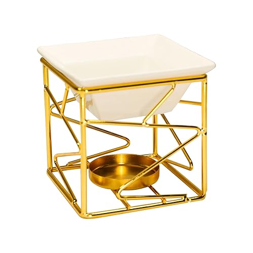 WIOSOUL Aromatic Oil Burner,Ceramic Essential Oil Candle Holder, Wax Melt Burner Warmer Melter Tealight Candle Warmer Home Office Decoration for Bedroom Living Room Friends Gifts (Gold-2）