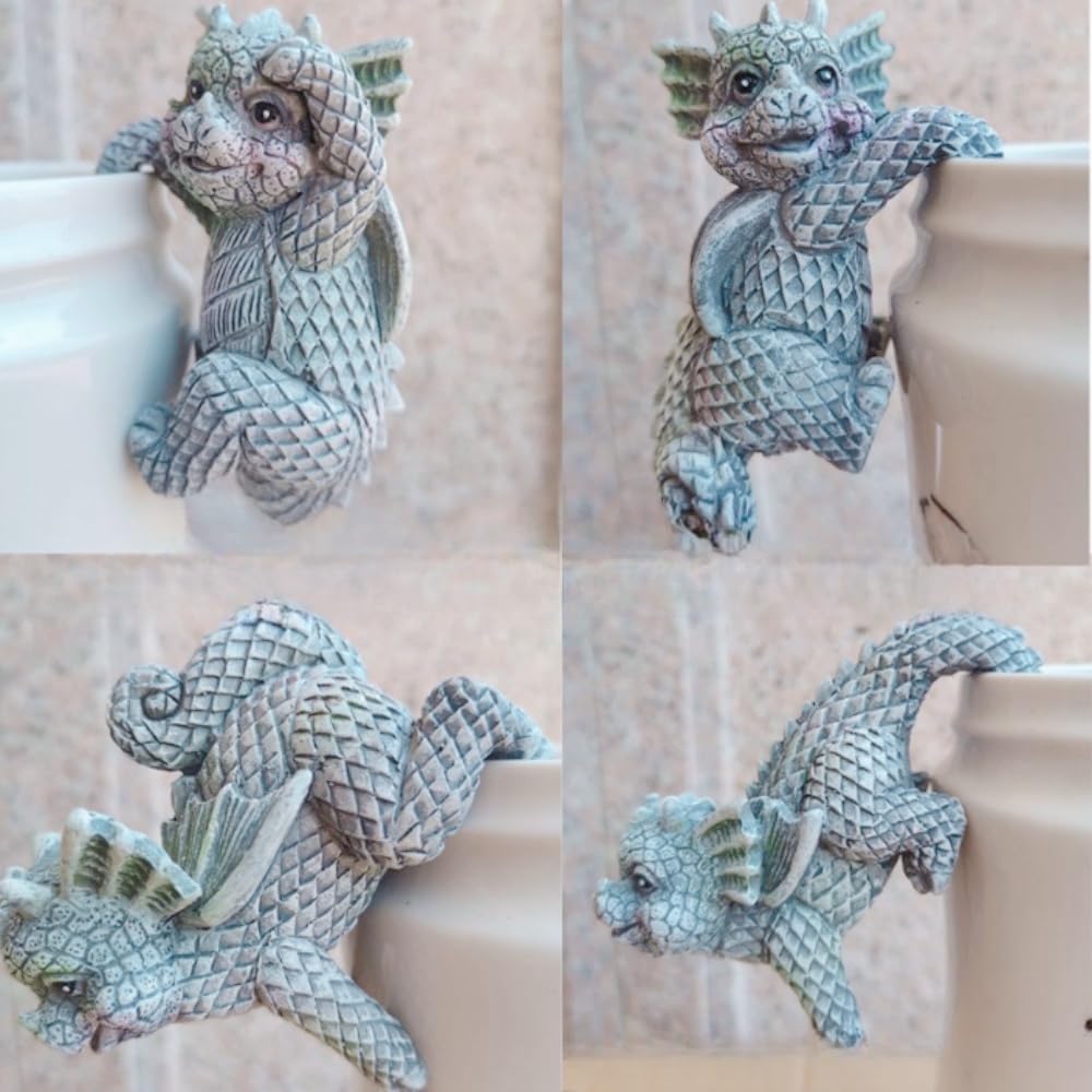 PEIQICHU Set 4 Cute Dragon Plants Pot Hanger Resin Statue Flower Pot Planter Hanging Decorative Dragons Sculptures Outdoor Garden Lawn Ornaments Home Office Halloween Decoration