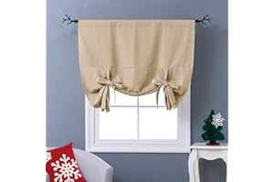 NICETOWN Blackout Room Darkening Curtain - Tie Up Shade Blind Bathroom Window Covering for Living Room (Biscotti Beige, Rod Pocket Panel, 46 inches W x 63 inches L)