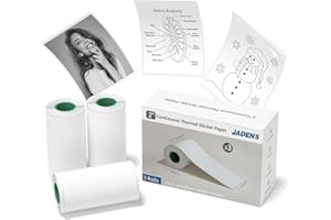 Gloryang 3 Rolls White Thermal Paper 56mm x 4m, Continuous Self-Adhesive Sticker Rolls for JD-23 Mini Printer, DIY, Photo & Label Printing