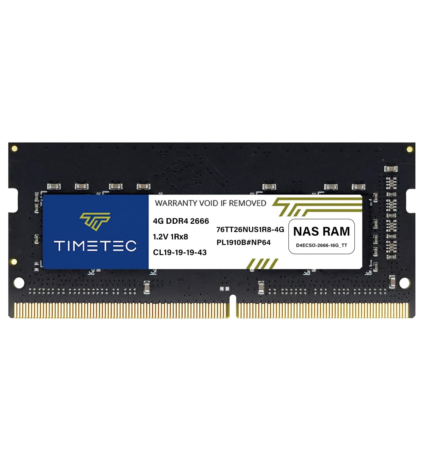 Timetec DDR4-2666 4GB Replacement for Synology D4NESO-2666-4G Non-ECC Unbuffered SODIMM (Compatible for RS820RP+, RS820+, DS920+, DS720+, DS420+, DS220+, DS2419+, DS2419+II, DS1819+, DVA3219, DS1618+) โ image 1