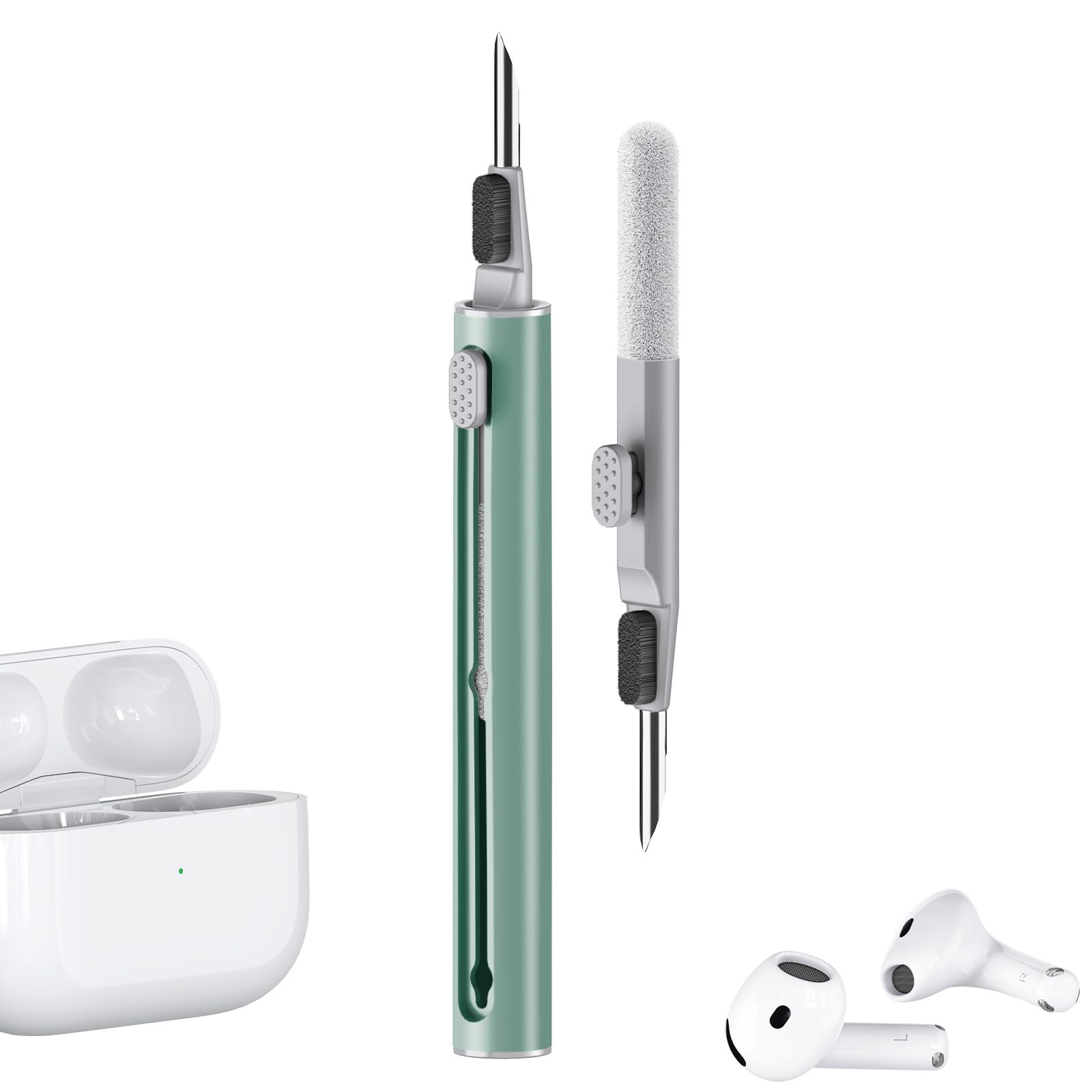 Photo 1 of ?1 Pack? Cleaner Kit for Apple Airpods 4 Case,Cleaning Kit Pen Shape with Soft Brush Flocking Sponge Tool for Bluetooth Earphones Headphones Charging Case,Phone,Camera and Computer(Green)