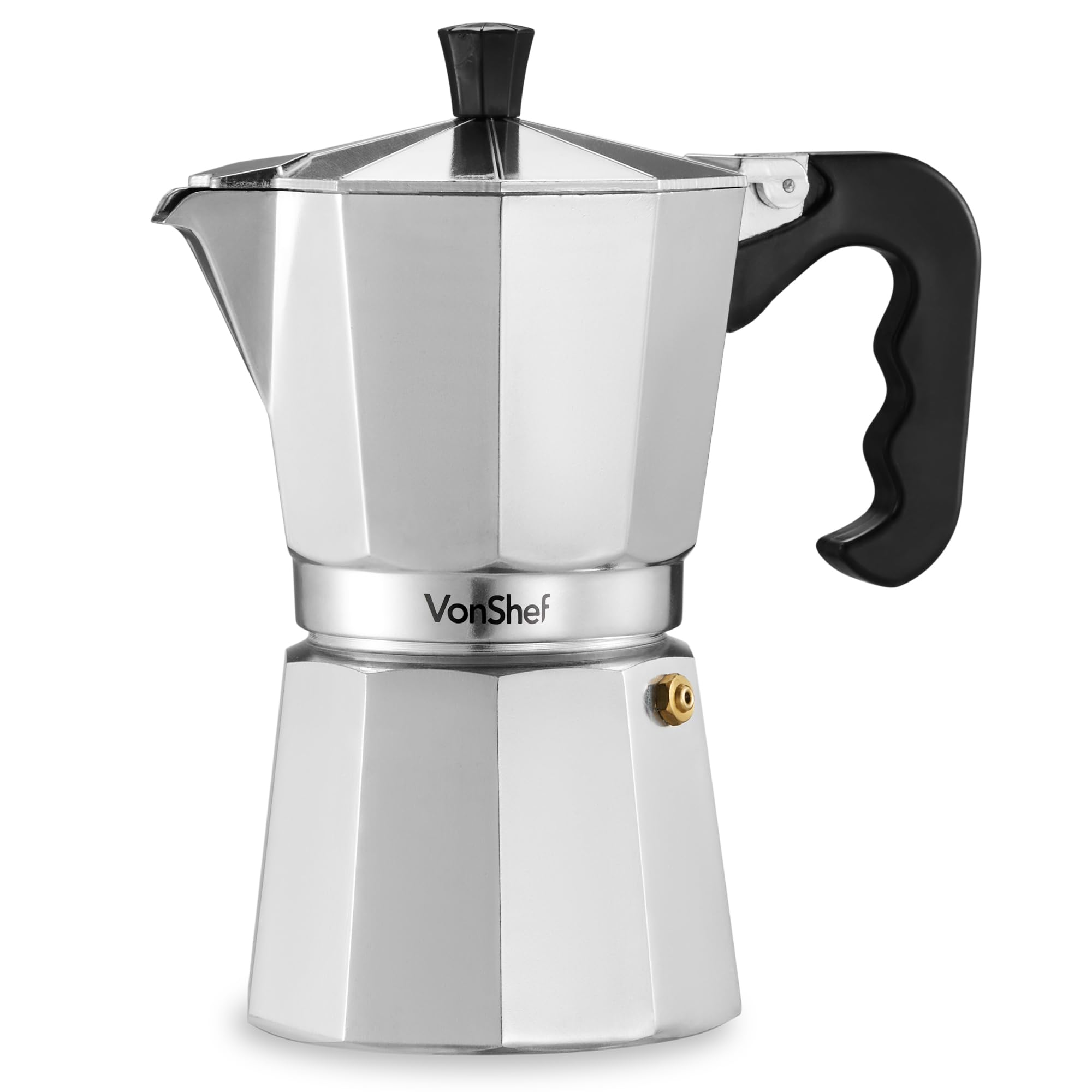 VonShef Stovetop Coffee Maker, 6 Cup Aluminium Italian Espresso Maker, 300ml Gas & Electric Stove Top Moka Pot with Replacement Gasket & Filter