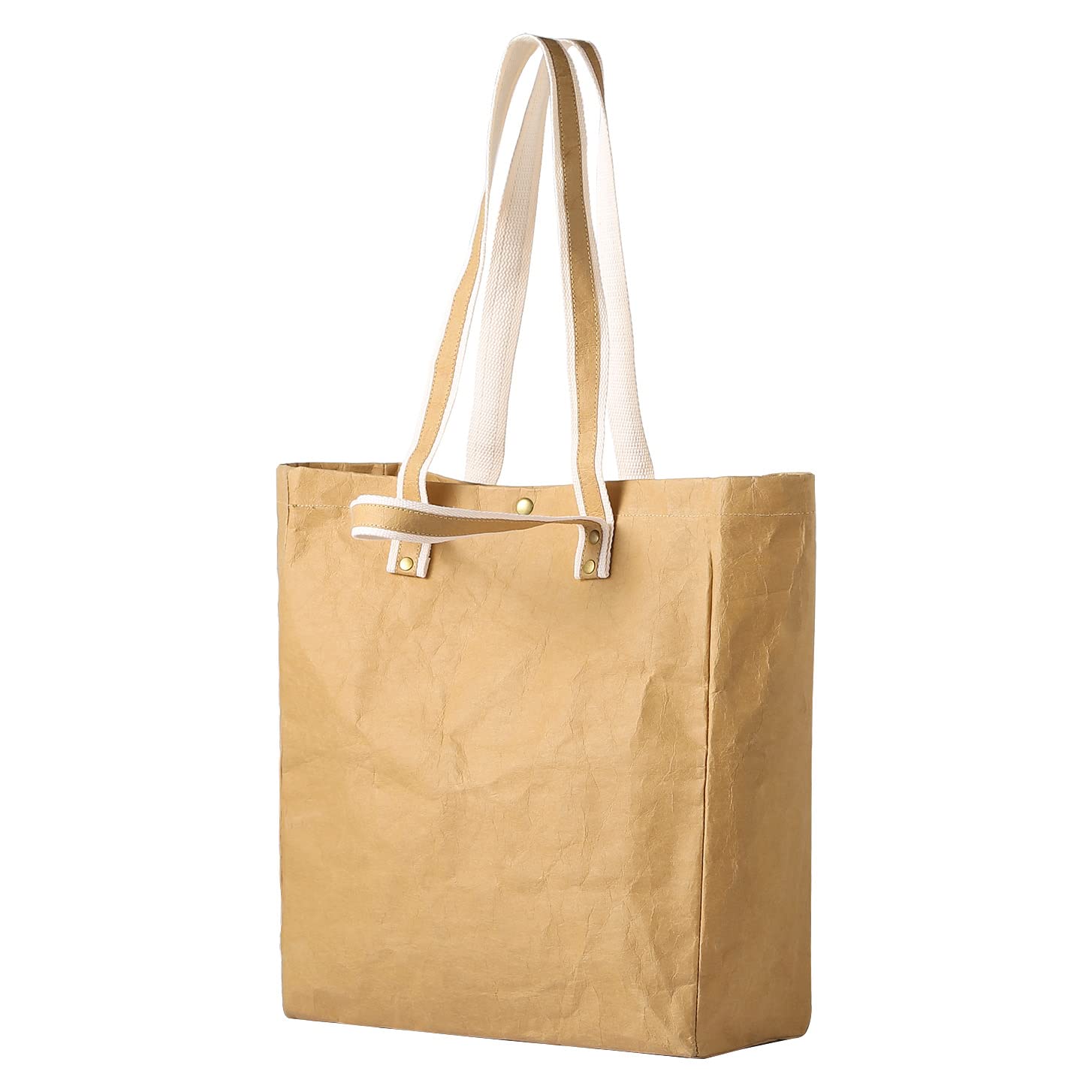 LEKOCH Washable Reusable Kraft Paper Tote Bag Carry Bag for Work Office Travel Shopping School and Everyday Use