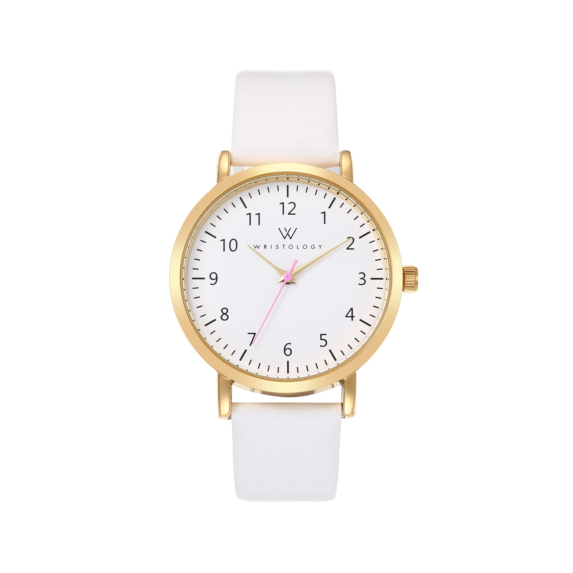 Wristology 29 Styles Maxi Numbers Watch Leather Band,Interchangeable Genuine Leather Strap,Large Easy to Read Nurse Watch with Second Hand for Women, Men, Nurses, Teachers, Olivia, Gold,White