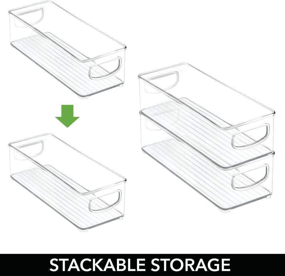 mDesign Stackable Plastic Food Storage Bin with Handles for Kitchen Pantry, Cabinet, Refrigerator, Freezer - Organizer for Fruit, Yogurt, Squeeze Pouches - BPA Free, 10" Long - 2 Pack - Clear: Kitchen & Dining