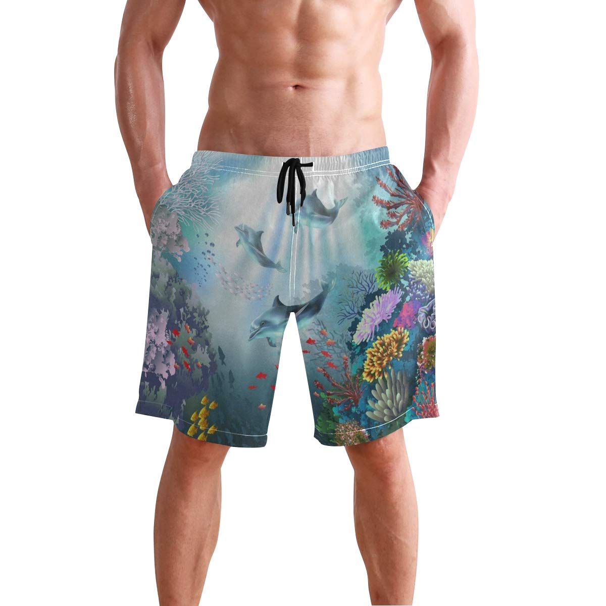 Mens Shorts Underwater World Coral Reef Dolphin Pajamas Short Mini Pants for Boys